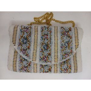 Vintage Made in Hong Kong White Beaded Classic Even Hand Wedding Business Bag
